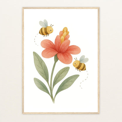Bibi die Biene - Motiv: "Blume" Poster mit Holzrahmen von tinylearner