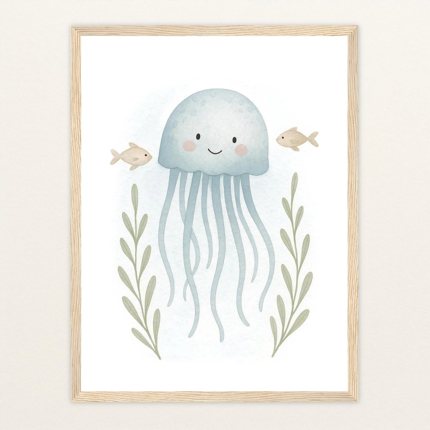 Quinn die Qualle Poster mit Holzrahmen von tinylearner