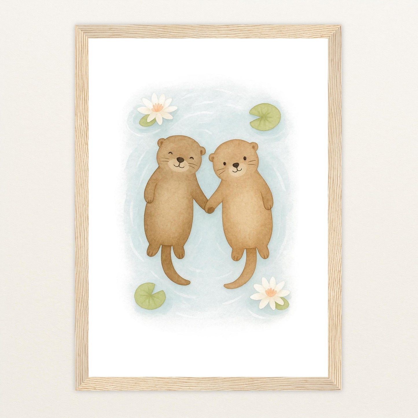 Otti der Otter Poster mit Holzrahmen von tinylearner