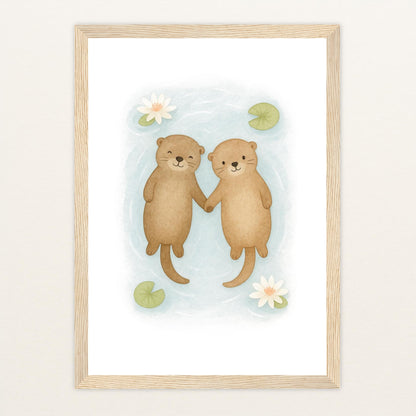 Otti der Otter Poster mit Holzrahmen von tinylearner