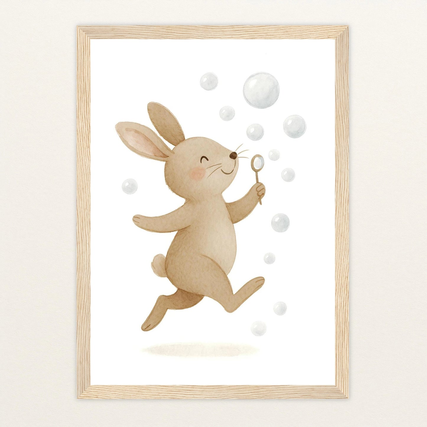 Holly der Hase - Motiv: "Seifenblasen" Poster mit Holzrahmen von tinylearner