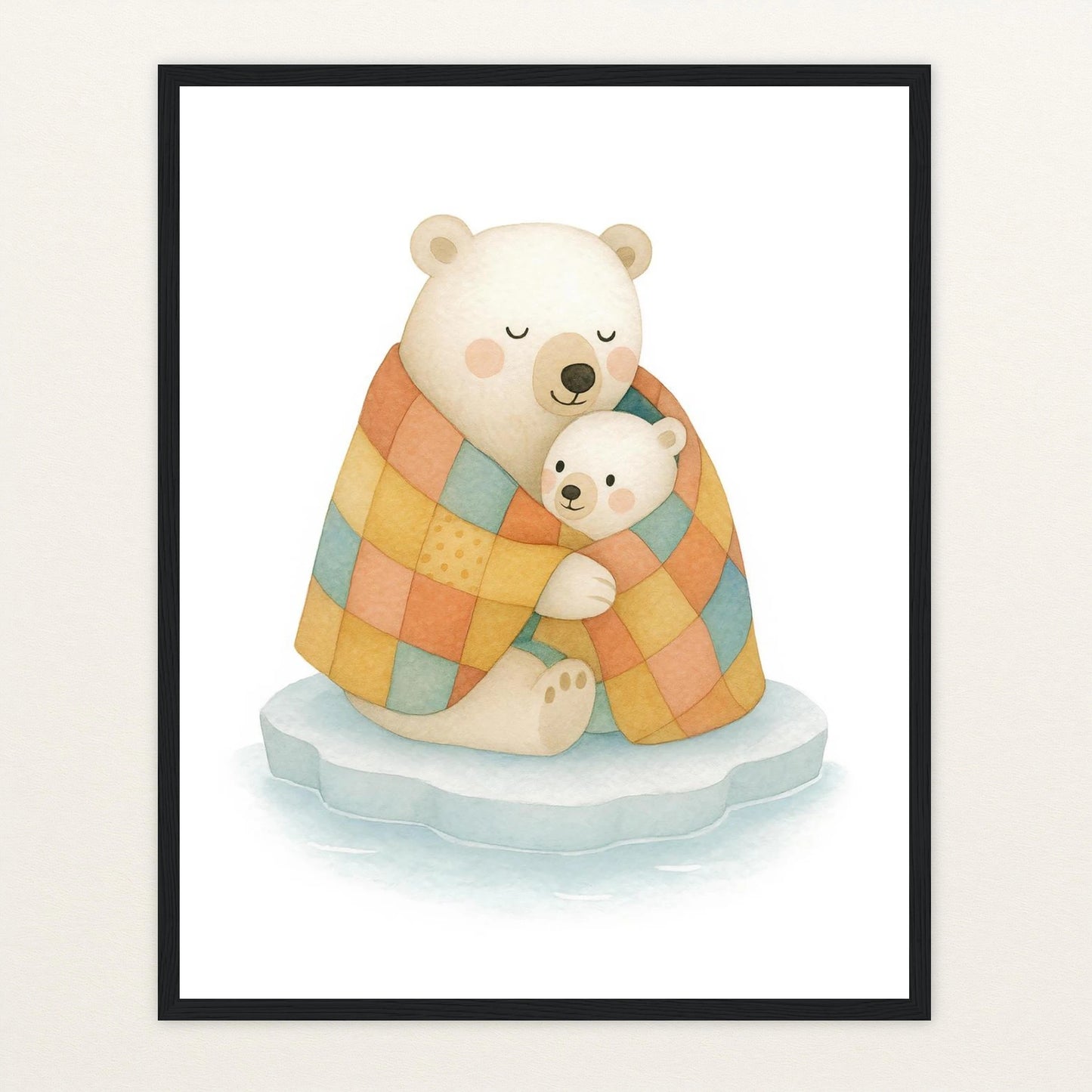 Pummel der Polarbär - Motiv: "Familie" Poster mit Holzrahmen von tinylearner