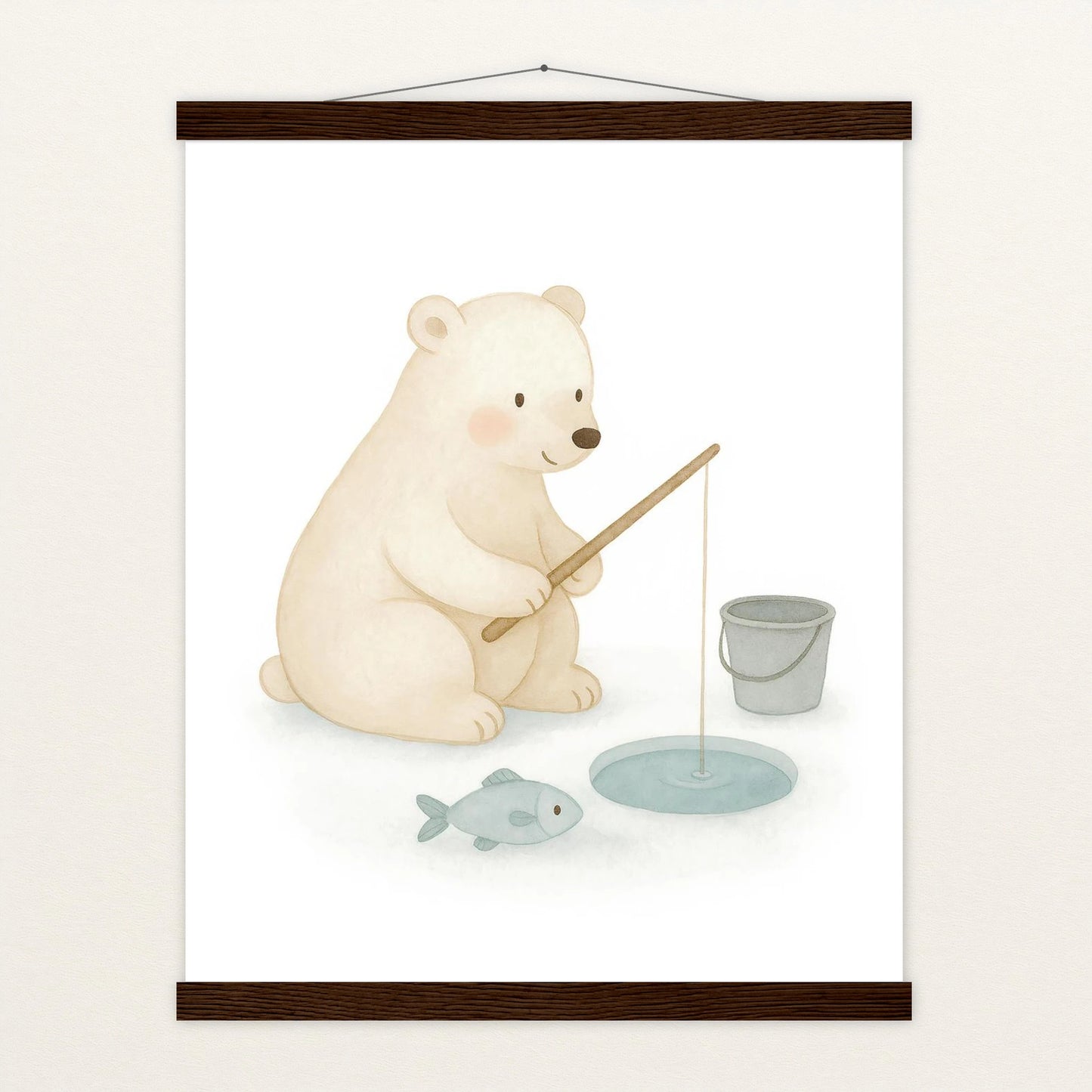 Pummel der Polarbär - Motiv: "Angeln" Poster mit Leisten von tinylearner