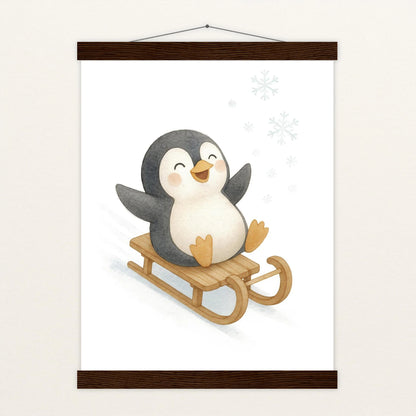 Pia der Pinguin - Motiv: "Schlitten" Poster mit Leisten von tinylearner