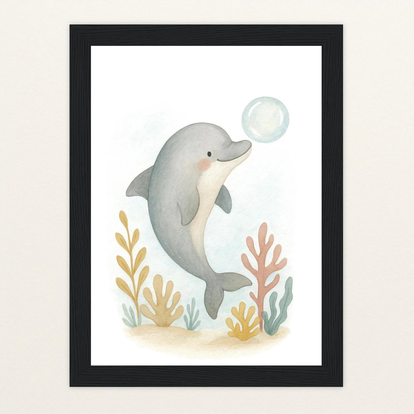 Dora der Delfin - Motiv: "Luftblase" Poster mit Holzrahmen von tinylearner