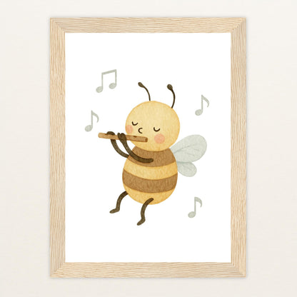 Bibi die Biene - Motiv: "Flöte" Poster mit Holzrahmen von tinylearner