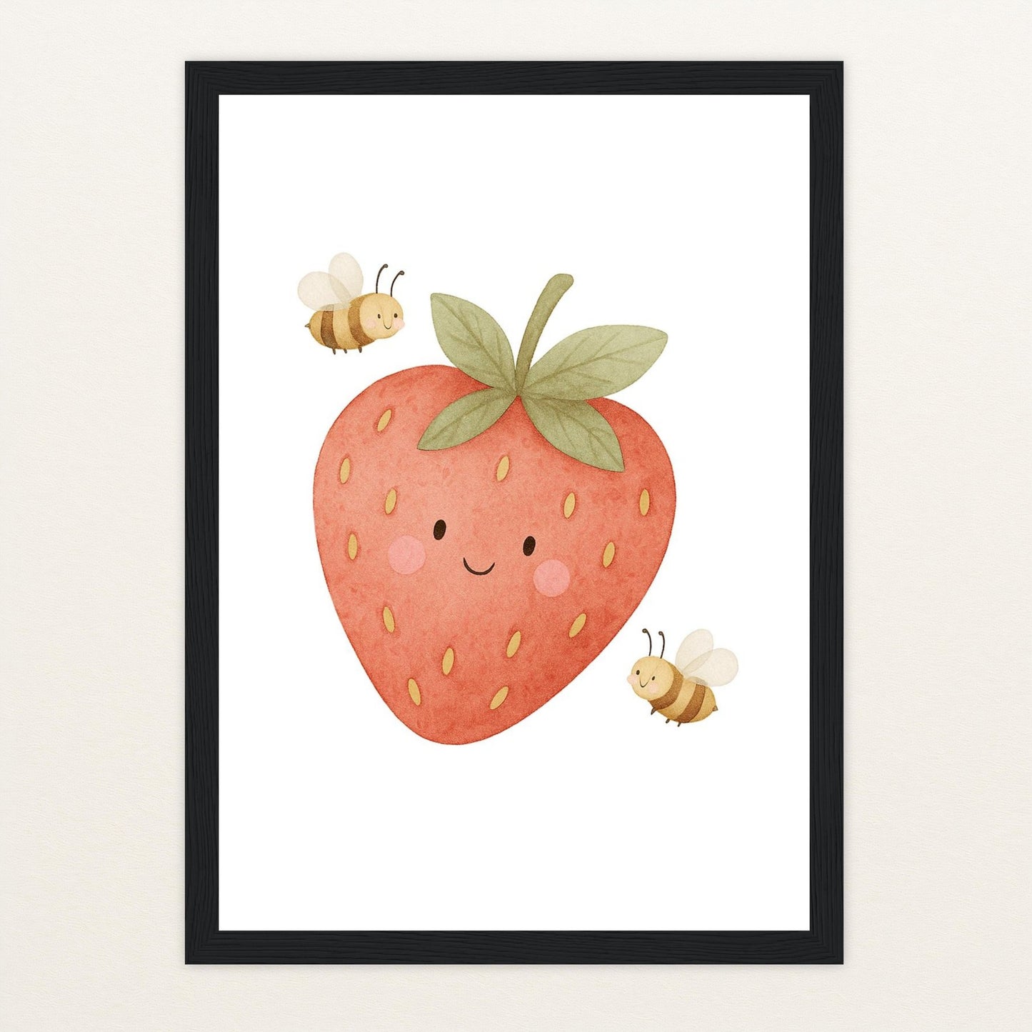 Obst: Erdbeere Poster mit Holzrahmen von tinylearner