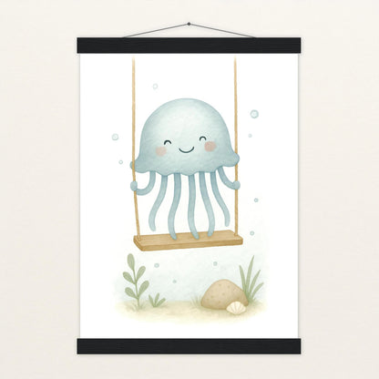 Quinn die Qualle - Motiv: "Schaukel" Poster mit Leisten von tinylearner