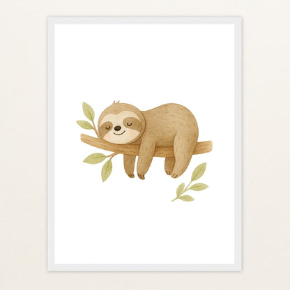 Fred das Faultier Poster mit Holzrahmen von tinylearner