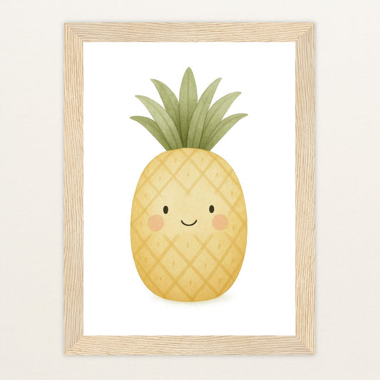 Obst: Ananas Poster mit Holzrahmen von tinylearner