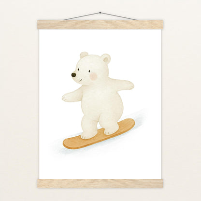 Pummel der Polarbär - Motiv: "Snowboard" Poster mit Leisten von tinylearner