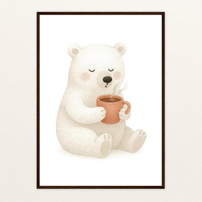 Pummel der Polarbär - Motiv: "Kakao" Poster mit Holzrahmen von tinylearner