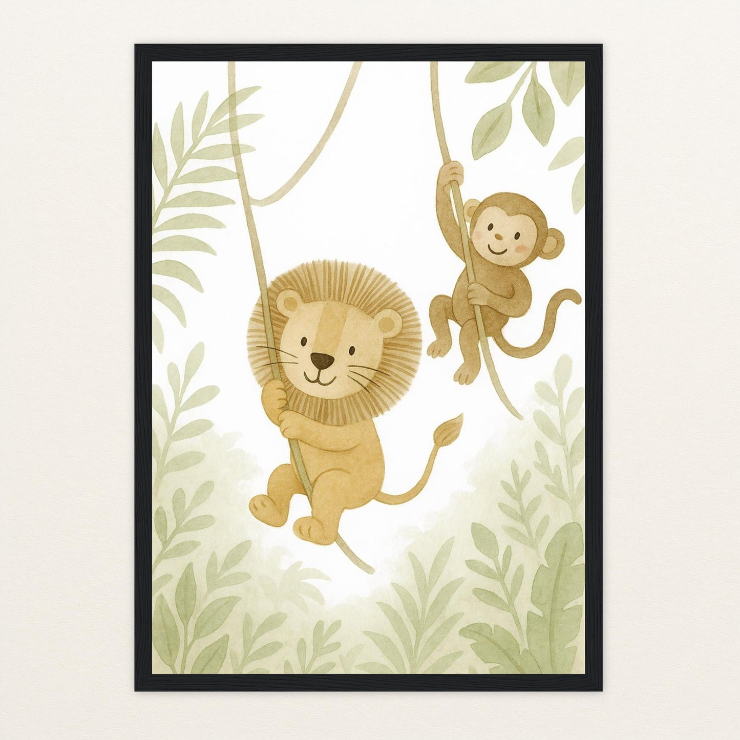 Tierfreunde - Motiv: "Lianen" Poster mit Holzrahmen von tinylearner