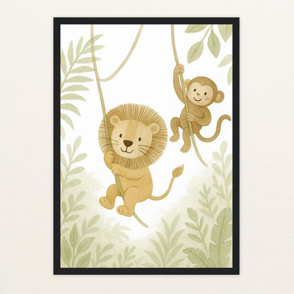 Tierfreunde - Motiv: "Lianen" Poster mit Holzrahmen von tinylearner