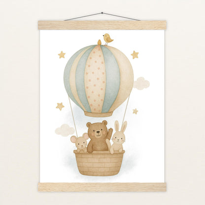 Tierfreunde - Motiv: "Heißluftballon" Poster mit Leisten von tinylearner