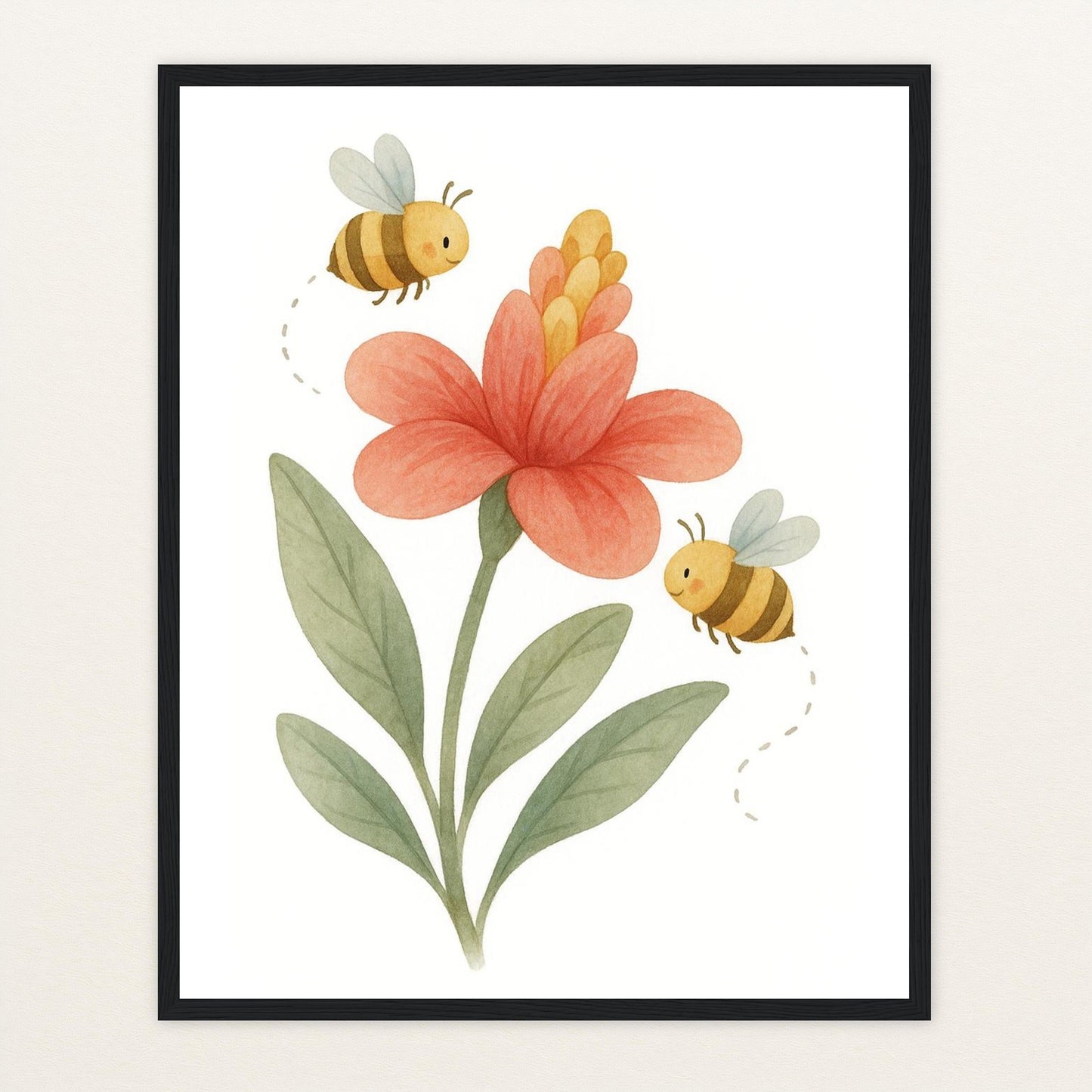 Bibi die Biene - Motiv: "Blume" Poster mit Holzrahmen von tinylearner