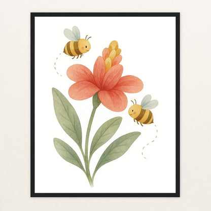 Bibi die Biene - Motiv: "Blume" Poster mit Holzrahmen von tinylearner