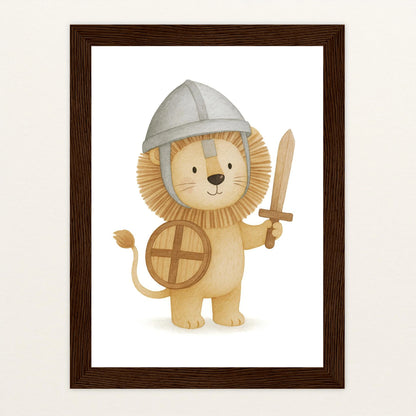 Leo der Löwe - Motiv: "Ritter" Poster mit Holzrahmen von tinylearner