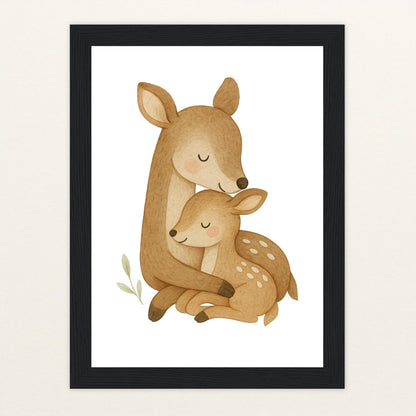 Ria das Reh - Motiv: "Kuscheln" Poster mit Holzrahmen von tinylearner