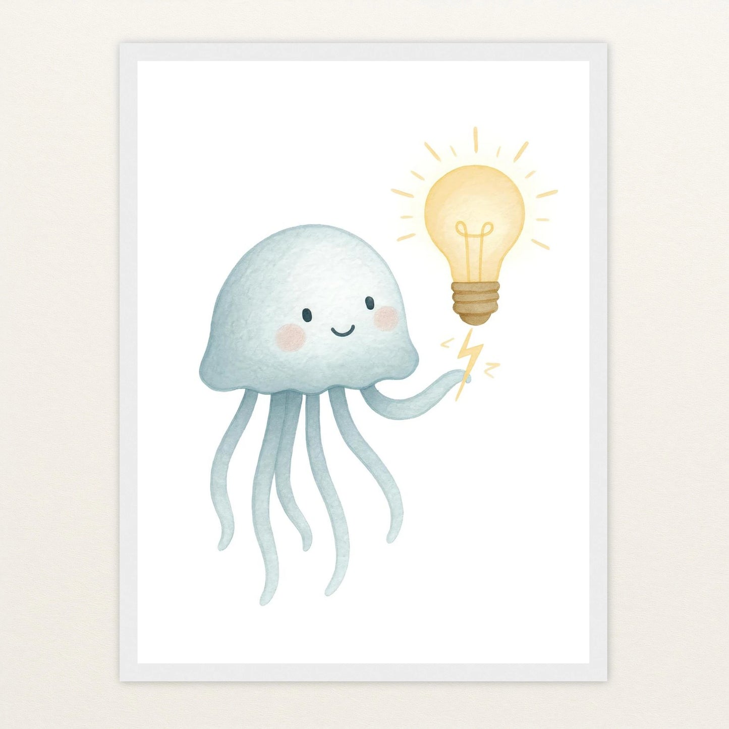 Quinn die Qualle - Motiv: "Glühbirne" Poster mit Holzrahmen von tinylearner