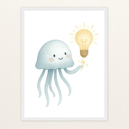 Quinn die Qualle - Motiv: "Glühbirne" Poster mit Holzrahmen von tinylearner
