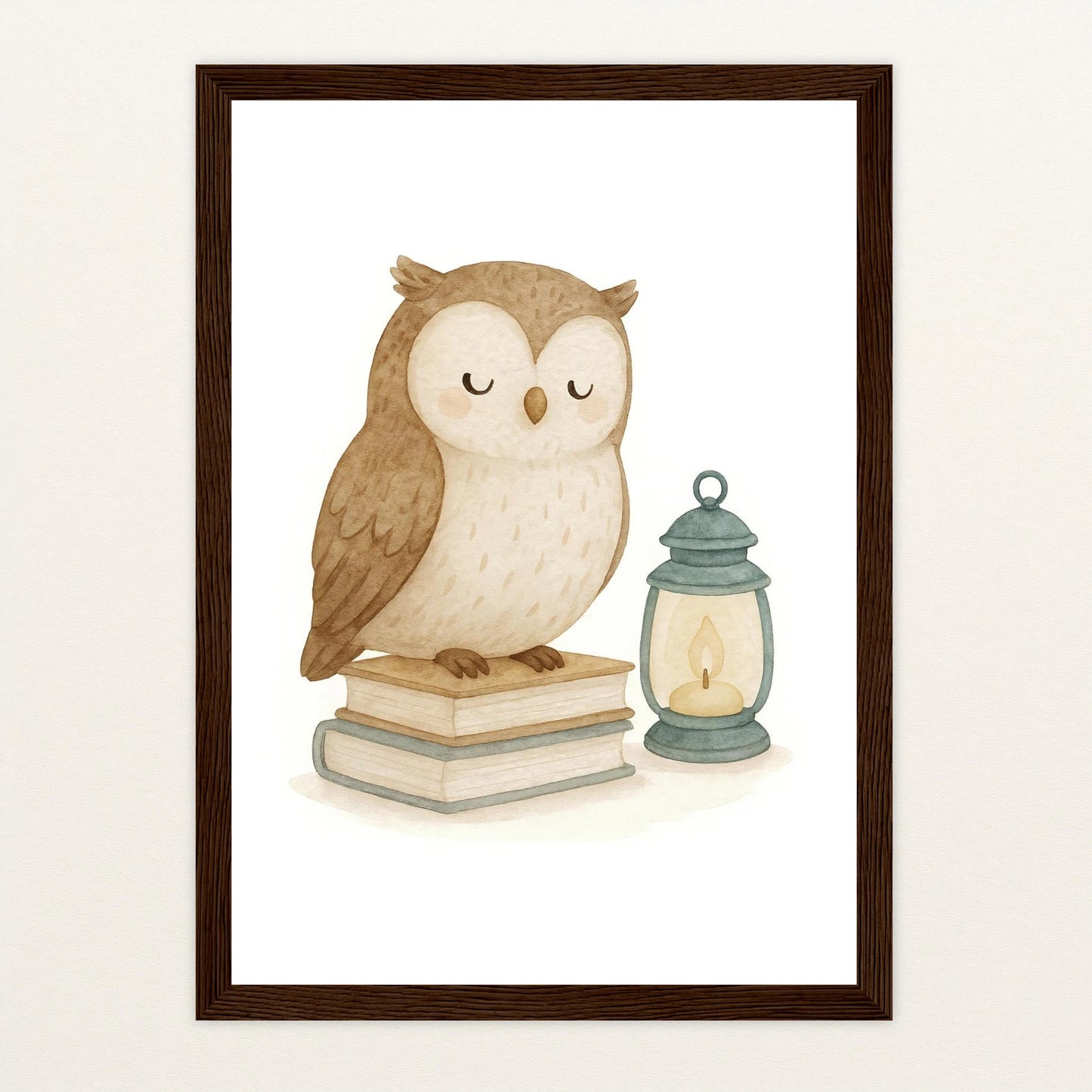 Emmi die Eule - Motiv: "Buch" Poster mit Holzrahmen von tinylearner