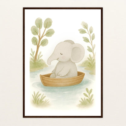 Emil der Elefant - Motiv: "Boot" Poster mit Holzrahmen von tinylearner