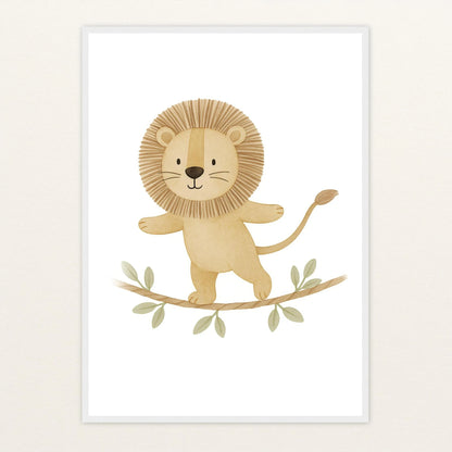 Leo der Löwe - Motiv: "Seiltanz" Poster mit Holzrahmen von tinylearner