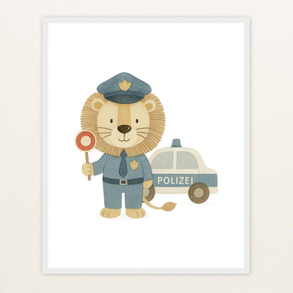 Leo der Löwe - Motiv: "Polizei" Poster mit Holzrahmen von tinylearner