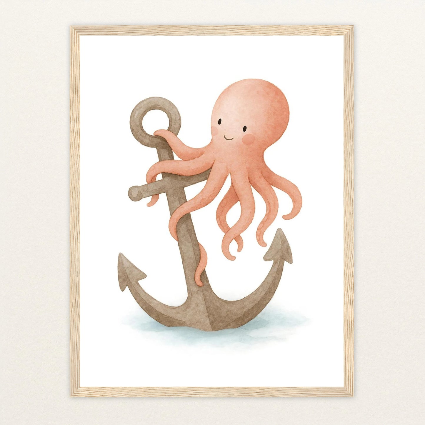 Tilli der Tintenfisch - Motiv: "Anker" Poster mit Holzrahmen von tinylearner