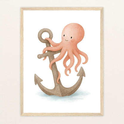 Tilli der Tintenfisch - Motiv: "Anker" Poster mit Holzrahmen von tinylearner