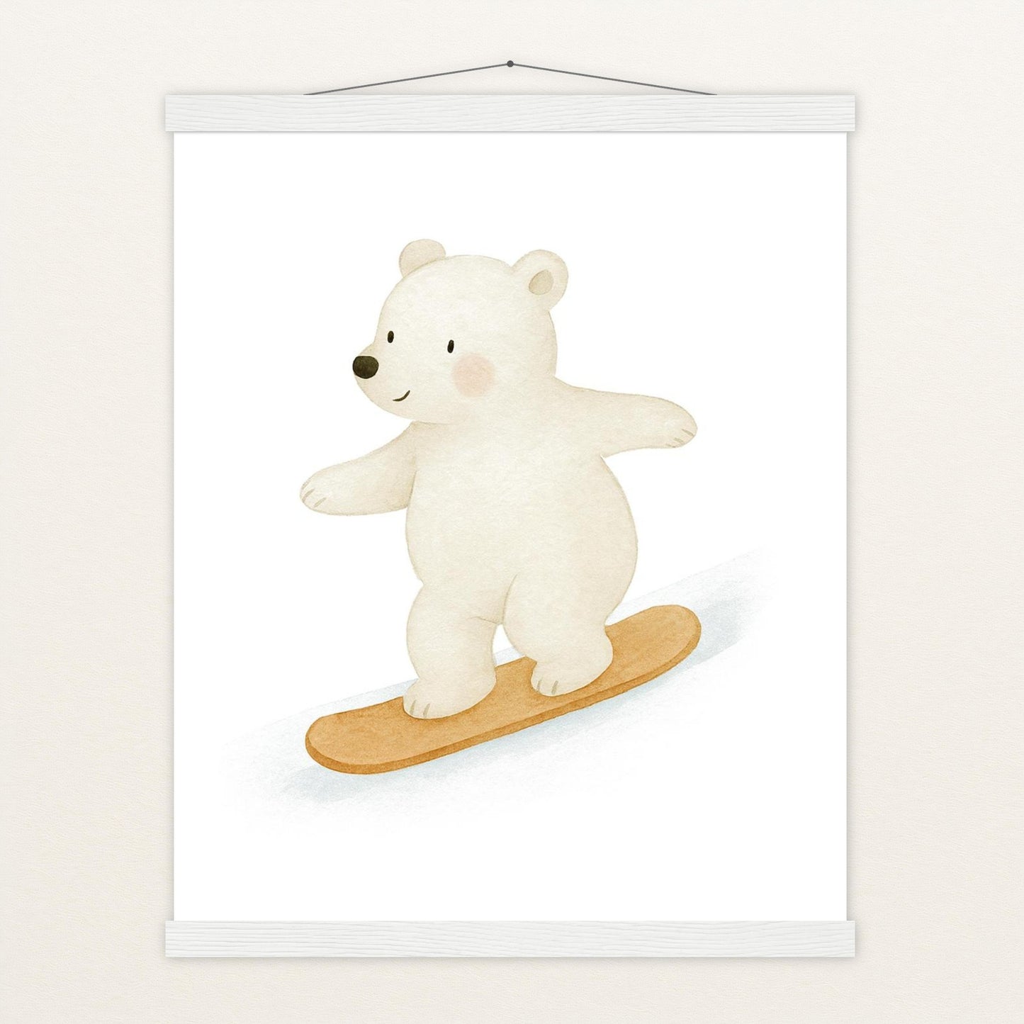 Pummel der Polarbär - Motiv: "Snowboard" Poster mit Leisten von tinylearner