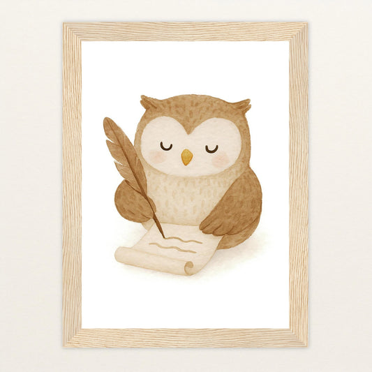 Emmi die Eule - Motiv: "Brief" Poster mit Holzrahmen von tinylearner