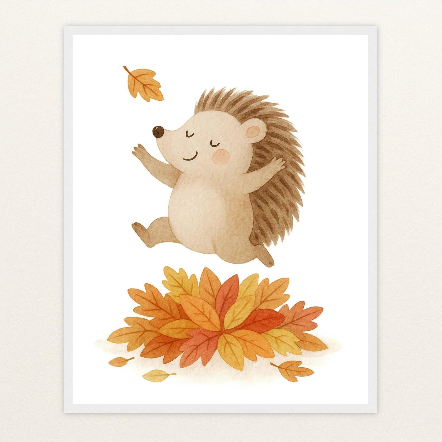 Iggi der Igel - Motiv: "Laub" Poster mit Holzrahmen von tinylearner