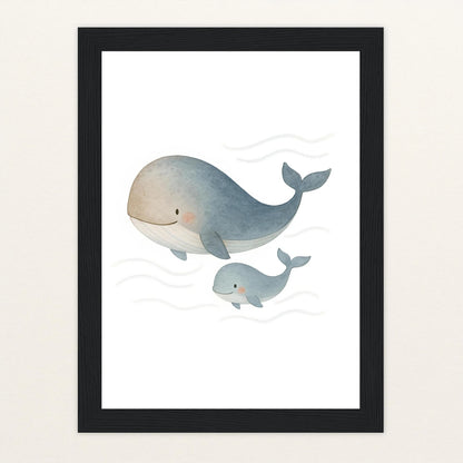 Willi der Wal - Motiv: "Familie" Poster mit Holzrahmen von tinylearner