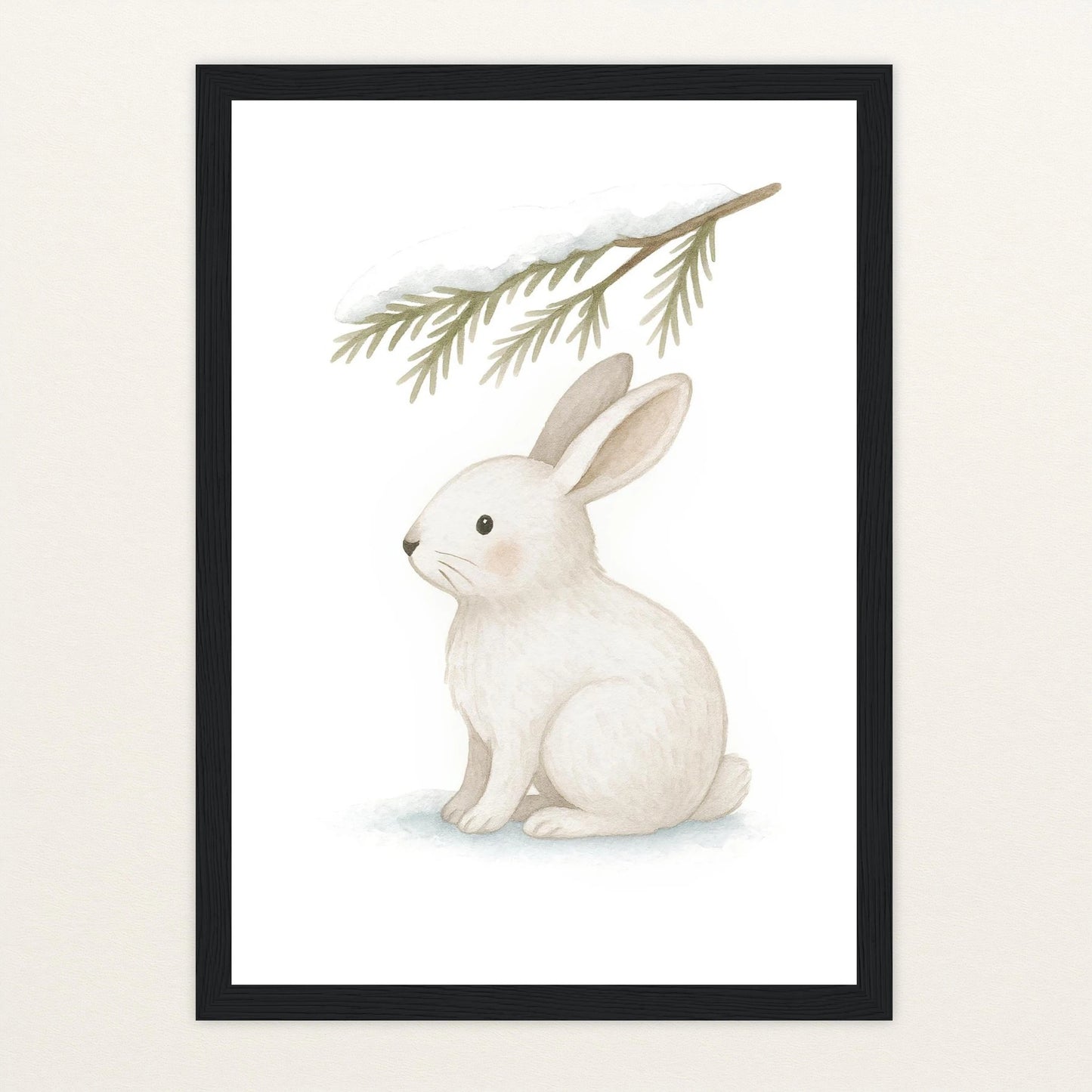 Sina der Schneehase - Motiv: "Nadelzweig" Poster mit Holzrahmen von tinylearner