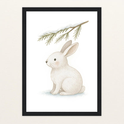 Sina der Schneehase - Motiv: "Nadelzweig" Poster mit Holzrahmen von tinylearner
