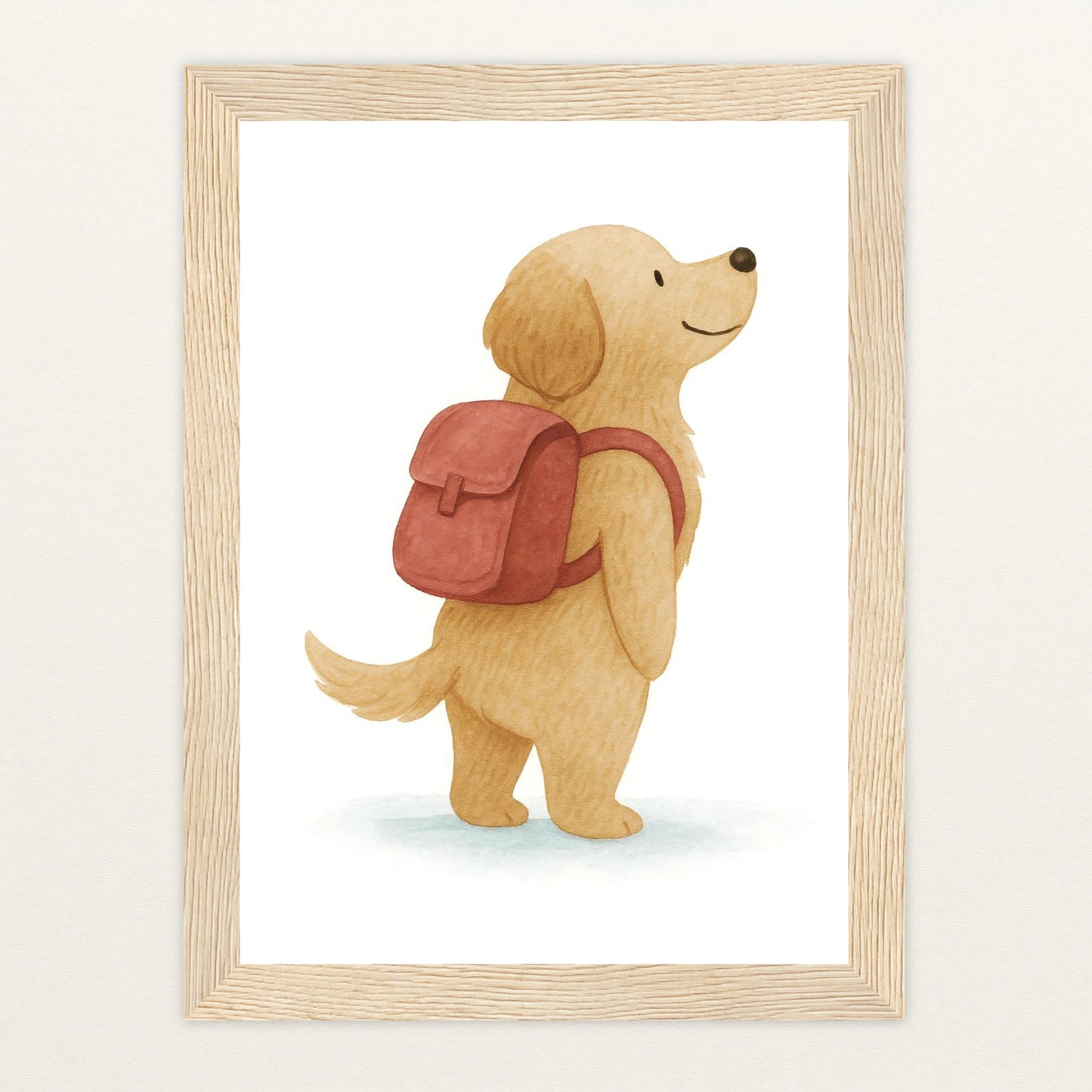 Hugo der Hund - Motiv: "Rucksack" Poster mit Holzrahmen von tinylearner