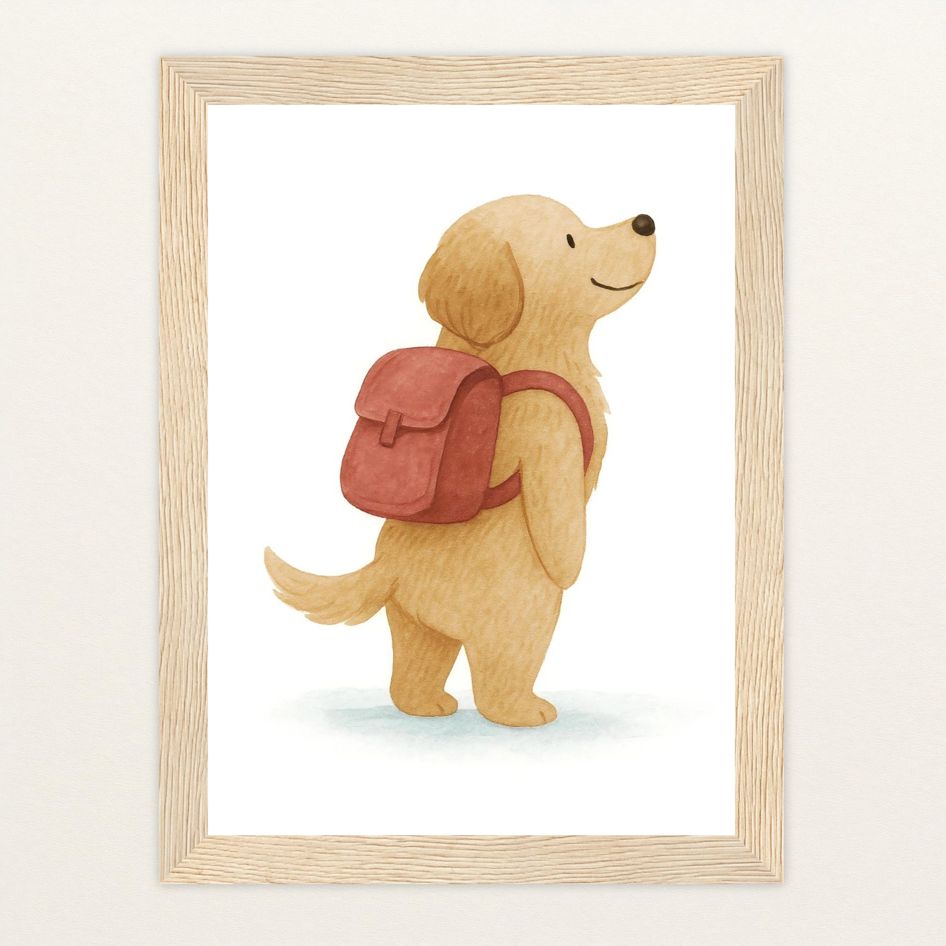 Hugo der Hund - Motiv: "Rucksack" Poster mit Holzrahmen von tinylearner