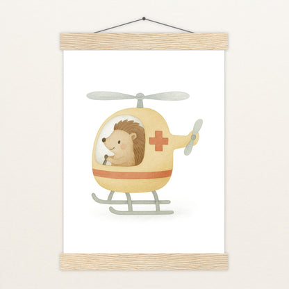 Iggi der Igel - Motiv: "Rettungshubschrauber" Poster mit Leisten von tinylearner