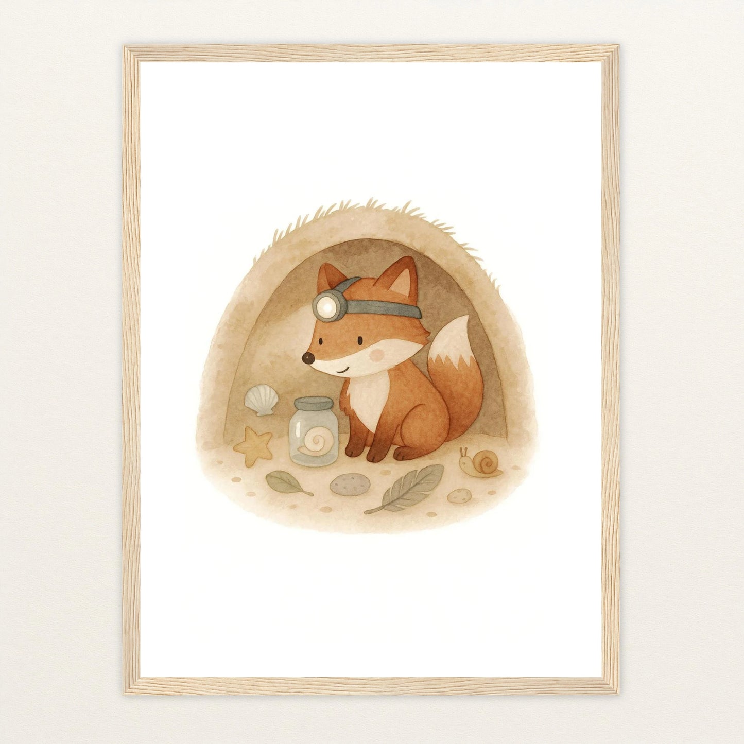 Finnegan der Fuchs - Motiv: "Höhle" Poster mit Holzrahmen von tinylearner