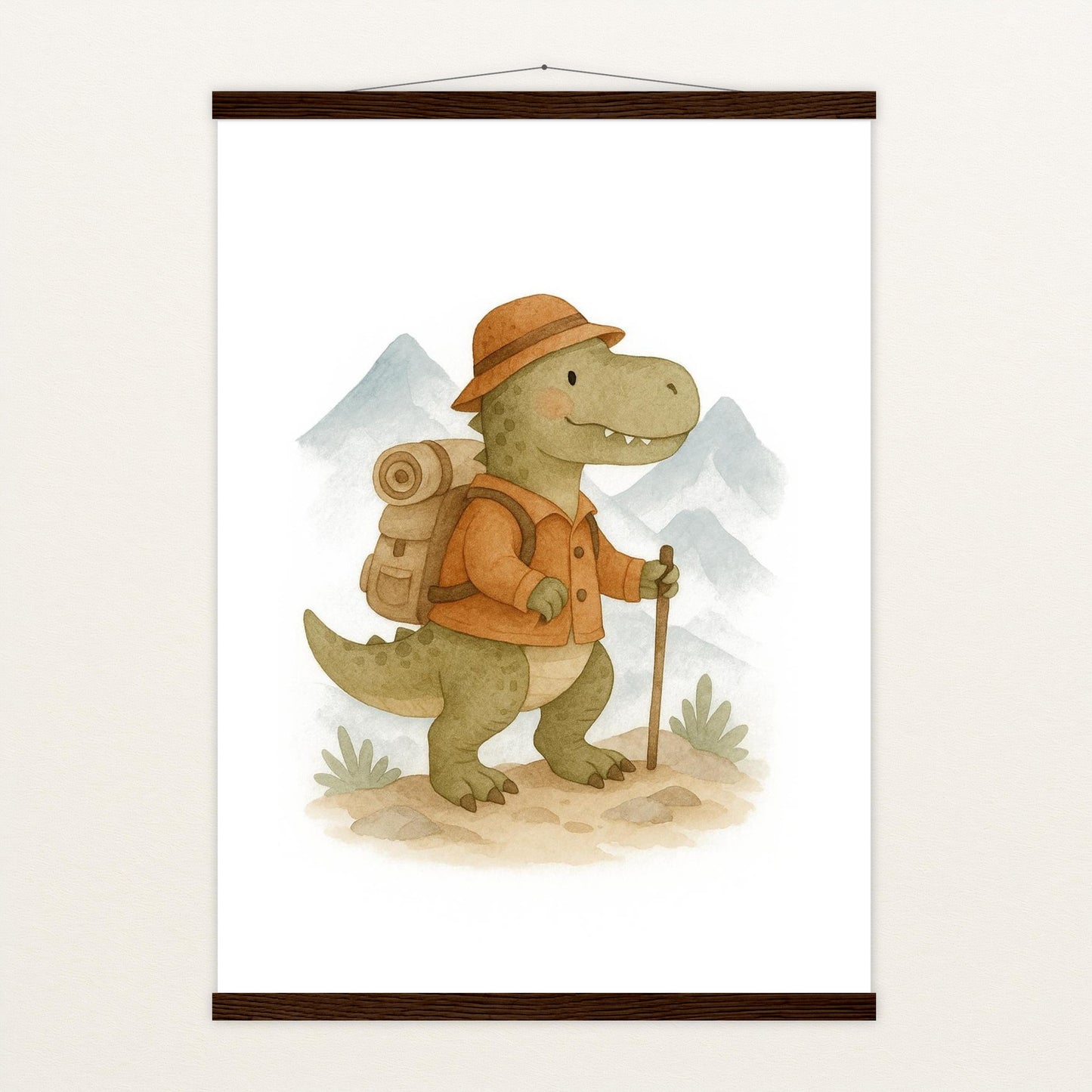 Dinosaurier T-Rex - Motiv: "Wandern" Poster mit Leisten von tinylearner