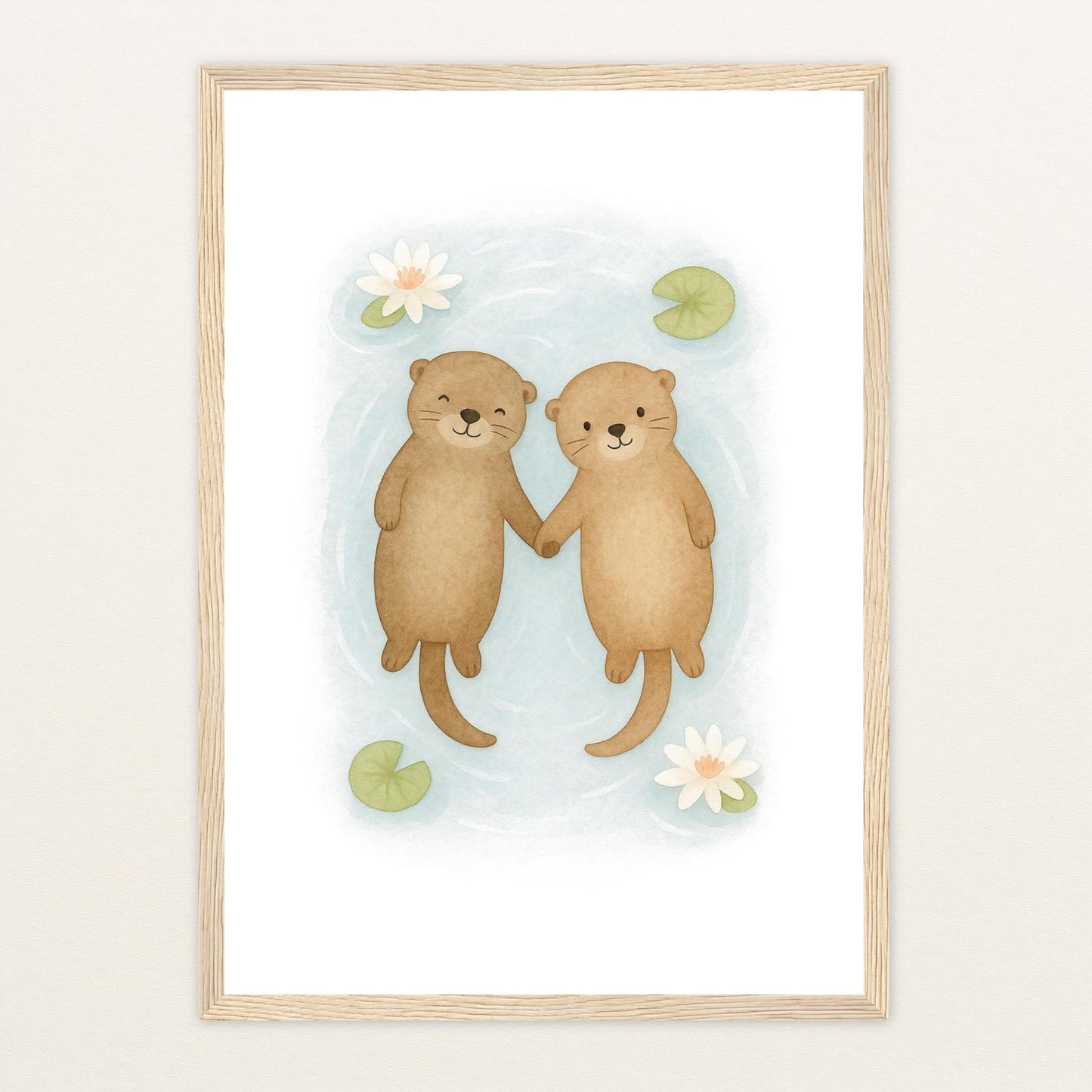 Otti der Otter Poster mit Holzrahmen von tinylearner