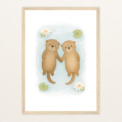 Otti der Otter Poster mit Holzrahmen von tinylearner