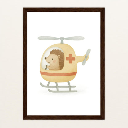 Iggi der Igel - Motiv: "Rettungshubschrauber" Poster mit Holzrahmen von tinylearner