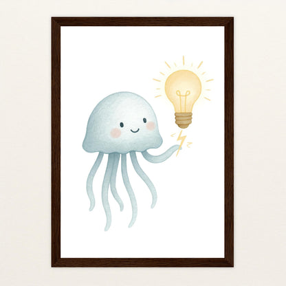 Quinn die Qualle - Motiv: "Glühbirne" Poster mit Holzrahmen von tinylearner