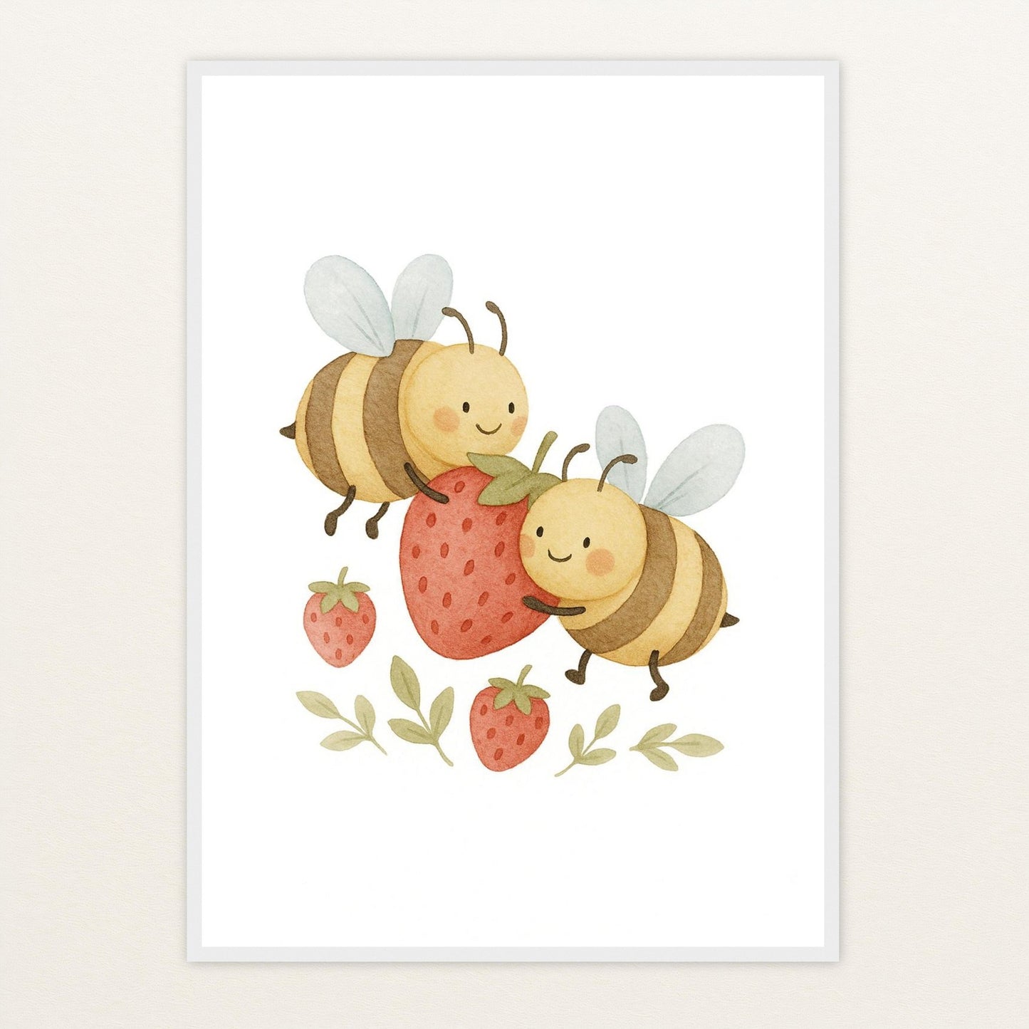 Bibi die Biene - Motiv: "Erdbeere" Poster mit Holzrahmen von tinylearner