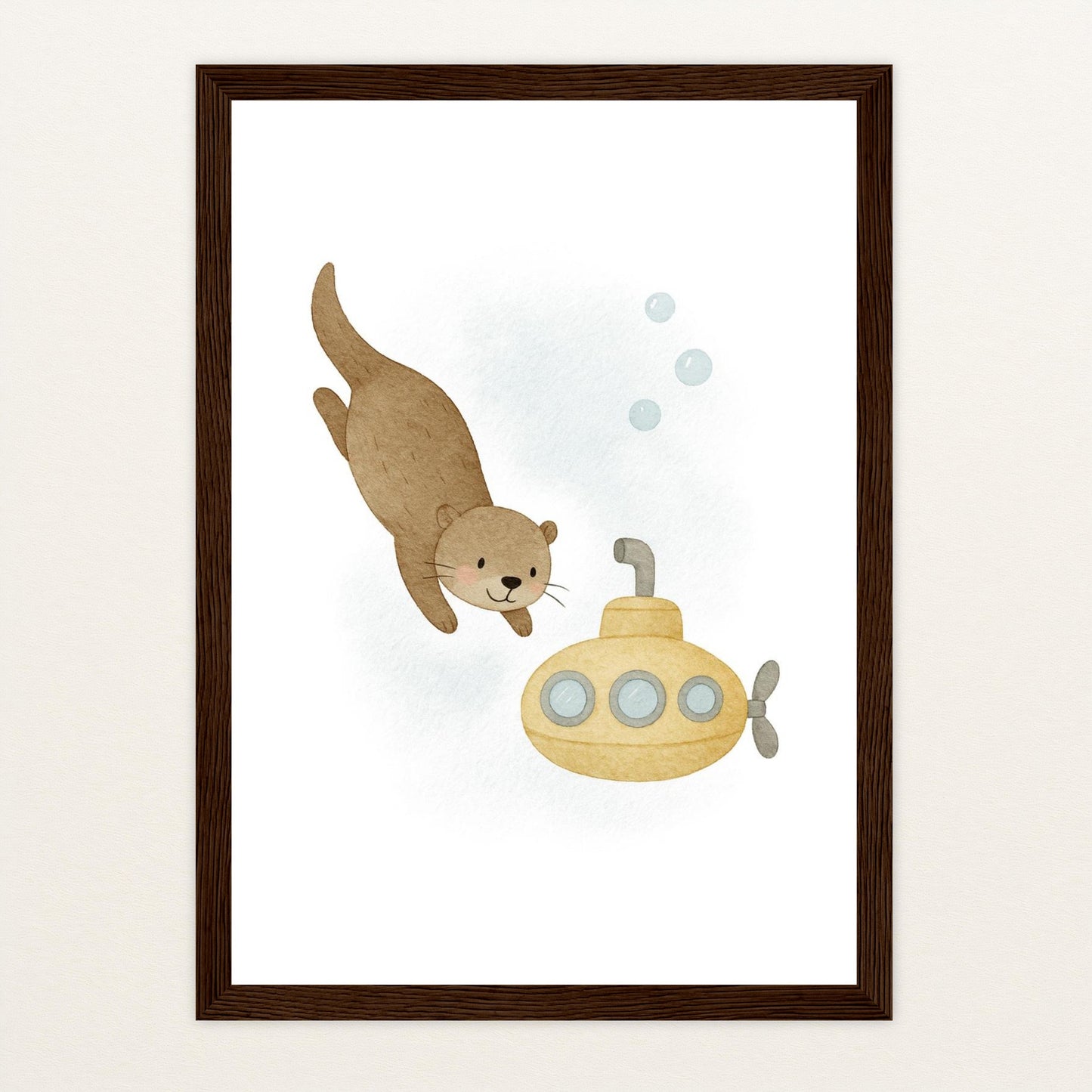 Otti der Otter - Motiv: "U-Boot" Poster mit Holzrahmen von tinylearner