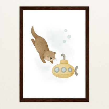 Otti der Otter - Motiv: "U-Boot" Poster mit Holzrahmen von tinylearner