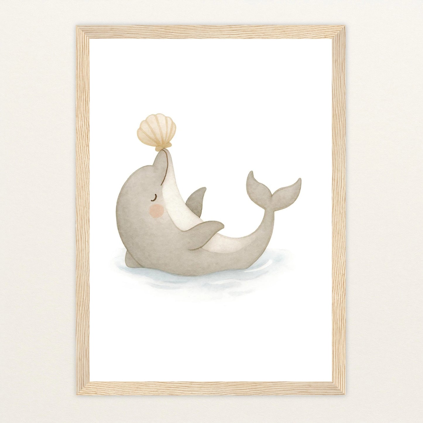 Dora der Delfin - Motiv: "Muschel" Poster mit Holzrahmen von tinylearner